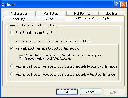 CDS E-mail Posting Options There are several e-mail posting options available when sending mail from MS Outlook. 1. In MS Outlook, click the Tools menu to open an additional list of options. 2.