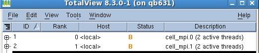 TotalView Root Window Host name Status Status Code Blank B