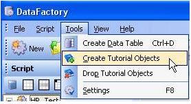 Figure 4: DataFactory Create Tutorial Objects To do this, use the navigation