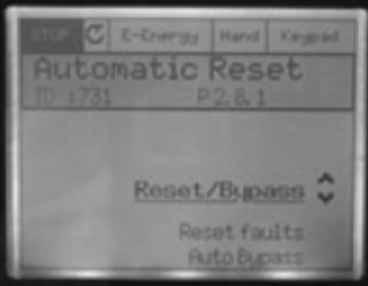 Parameter menu for automatic reset When the drive goes to auto bypass, the keypad displays Going into Auto Bypass for 10 seconds.