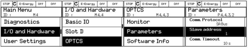 4.3.2 b. Main Menu R I/O Hardware R OPTCS R Parameters R Slave Address 3.