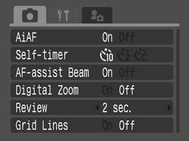 Rec., Play, Set up and My Camera Menus Convenient settings for shooting or playback can be set with these menus. (Rec.