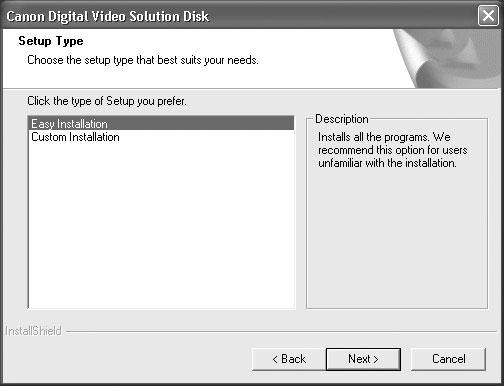7 Select [Easy Installation] and click [Next]. To install the software individually, select [Custom Installation].