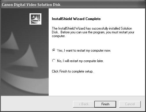 11 When installation is complete, select [Yes, I want to restart my computer now.] and click [Finish].