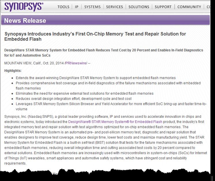 Industry s First On-Chip Memory Test & Repair Solution