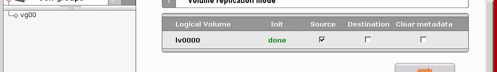 replication and check box under Source and click the apply y button Volume Replication