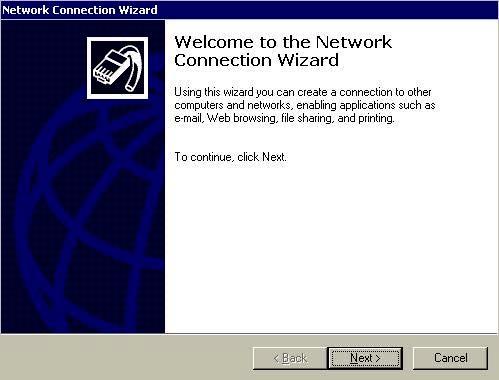 Windows 2000 Dial-up Networking Connection Wizard Step 1