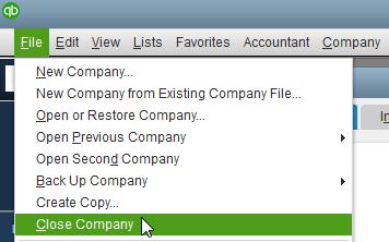 Figure 1-8 Exiting QuickBooks window Portable Company Files are compact company data files that can be easily transported.