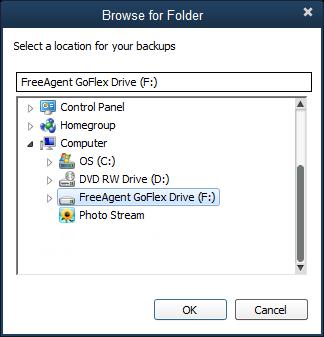Select the folder where you want to store your backup file (see Figure 1-15).