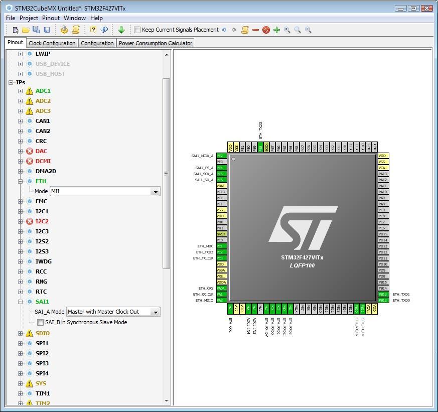 STM32CubeMX: Pin-out configuration 23 Pinout from: Peripheral tree