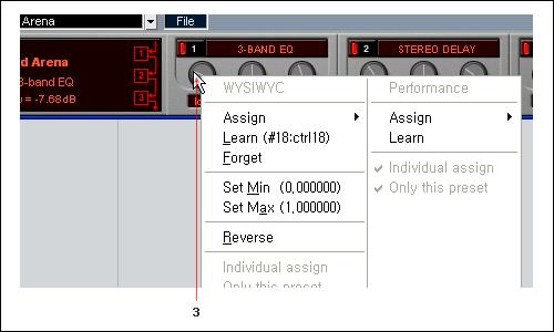 2. Functions 4) MIDI Assign : HLMS 3. To check the MIDI CC#, click the right button of your mouse again.
