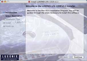 0. Install Guide 3) Installing LFX-1310 3) Installation PC: - Double-click LUXONIX_LFX1310_x_x_x_win.exe file to launch the installer.