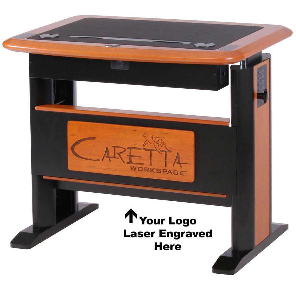 Doc. 921-0002-00-00-A : Photos This Standing Computer Desk Petite has a modesty panel with laser-engraved graphics.