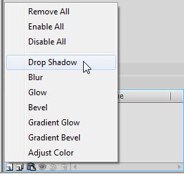 Adobe Flash Professional 4. Select Drop Shadow in the Filters menu (Figure 25). The text includes a drop shadow (Figure 26).