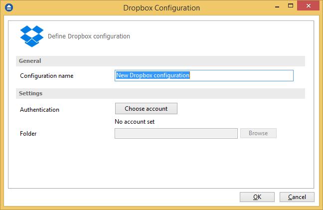 22 FBackup 7 Before using Dropbox as a destination for backing up, you should define a new Dropbox configuration in File->Options->Online destinations->dropbox page.