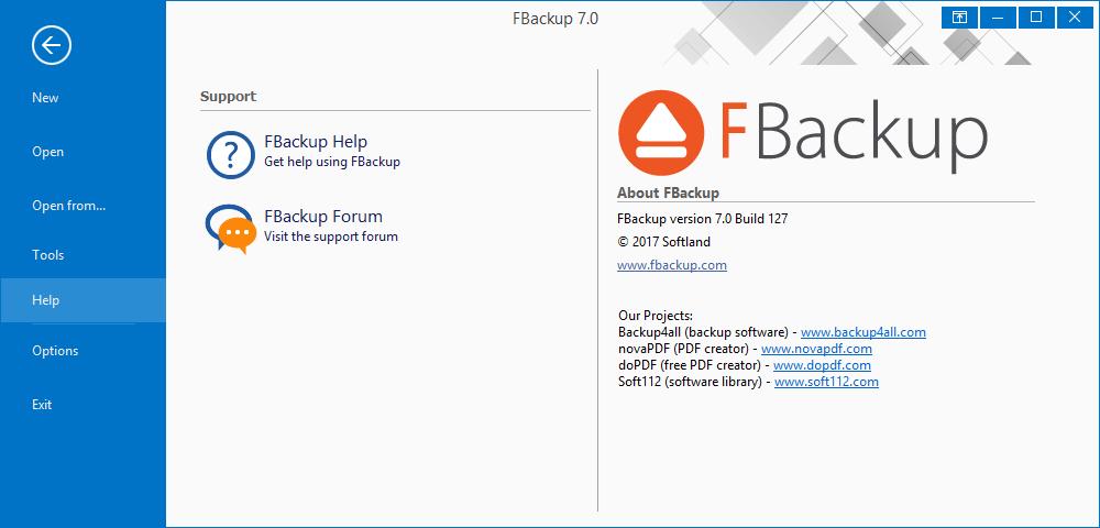 Backup to CD, DVD or Blu-ray 31 Help FBackup Help - opens the Help file FBackup Forum - opens the FBackup Support Forum in a new web browser tab.