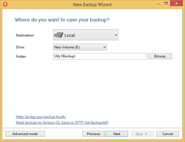New Backup Wizard 53 In the Folder field, there is a default folder destination (\My FBackup 7\<user name>\).