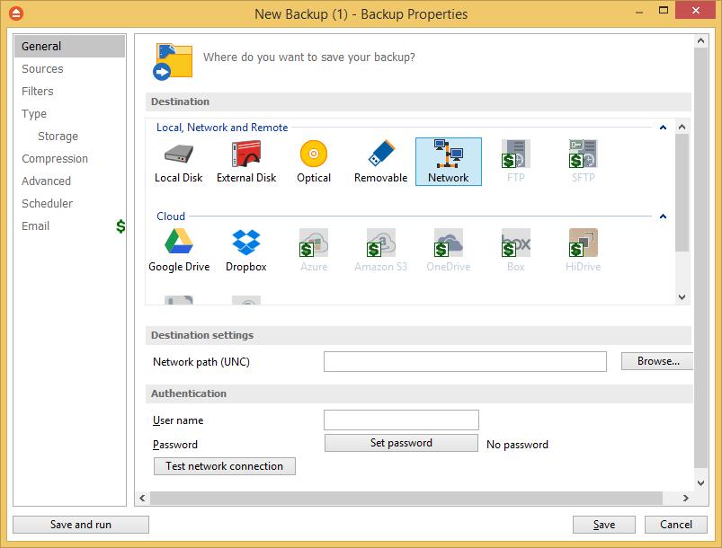 70 7.3.5 FBackup 7 Network You can choose to save your backup to a shared network drive (another computer or NAS).