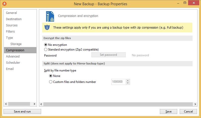 Backup Properties 7.7 87 Compression On the Compression page, you can configure the compression and encryption settings.