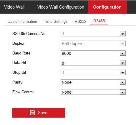 Configure RS485 Parameters Steps: 1. Click Configuration > System Settings > RS485 to enter the following interface: Figure 4.14 Configure RS-485 Settings 2.