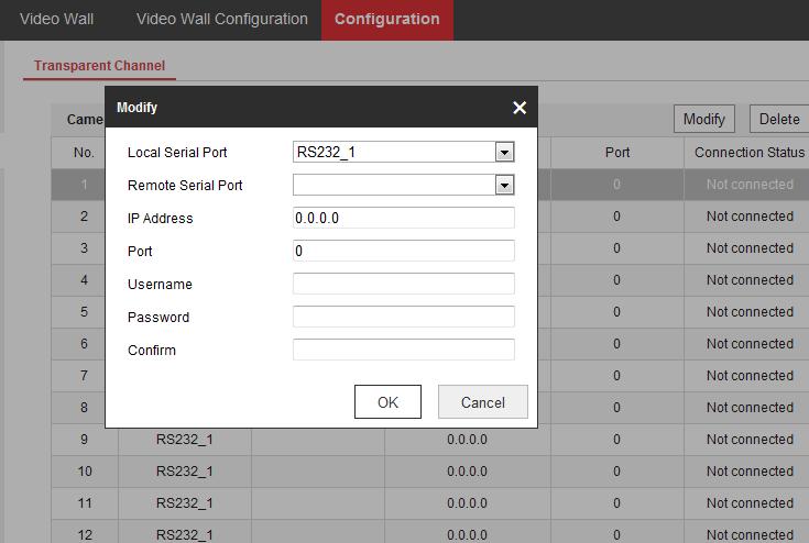Figure 4.25 Transparent Channel Interface 2. Select a transparent channel from the list to configure. 3. Click Modify to modify the parameters of the selected transparent channel. Figure 4.