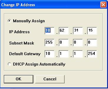 Using PS Software [Change IP Address] - Click this button to bring up the following screen. This screen allows you to change the IP Address of the MFP Server.