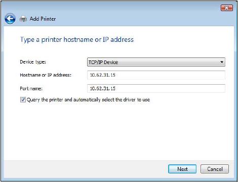 TCP/IP Printing for Windows Vista In the next screen highlight the printer you