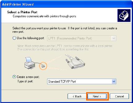 TCP/IP Printing for Windows XP Click the second option, Create a new port, and select