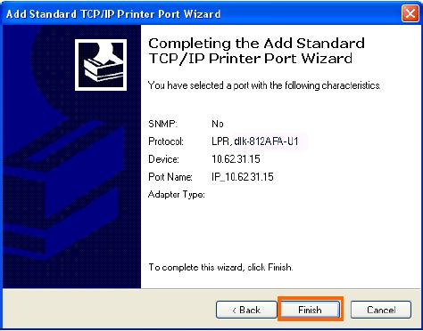 TCP/IP Printing for Windows XP Click Finish. In the next screen highlight the printer you wish to add.