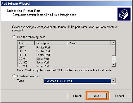 TCP/IP Printing for Windows 2000 Click Next if the New Printer Detection screen pops up.
