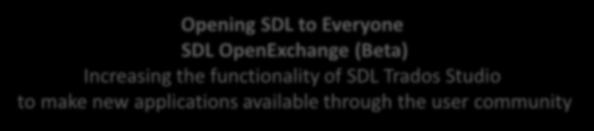 for plugging in automated translation solutions Opening SDL to Everyone SDL OpenExchange (Beta)
