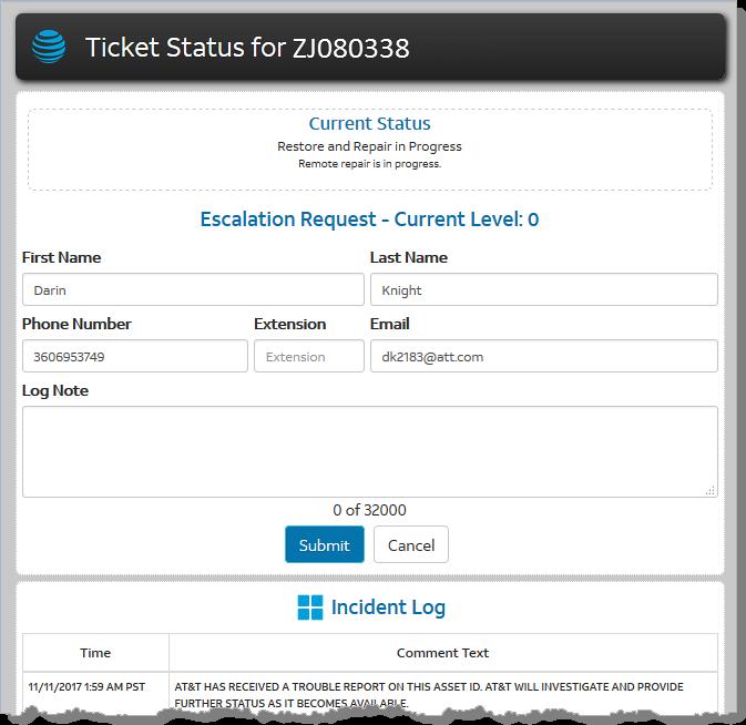 Request ticket escalation You can request a ticket escalation from the Ticket