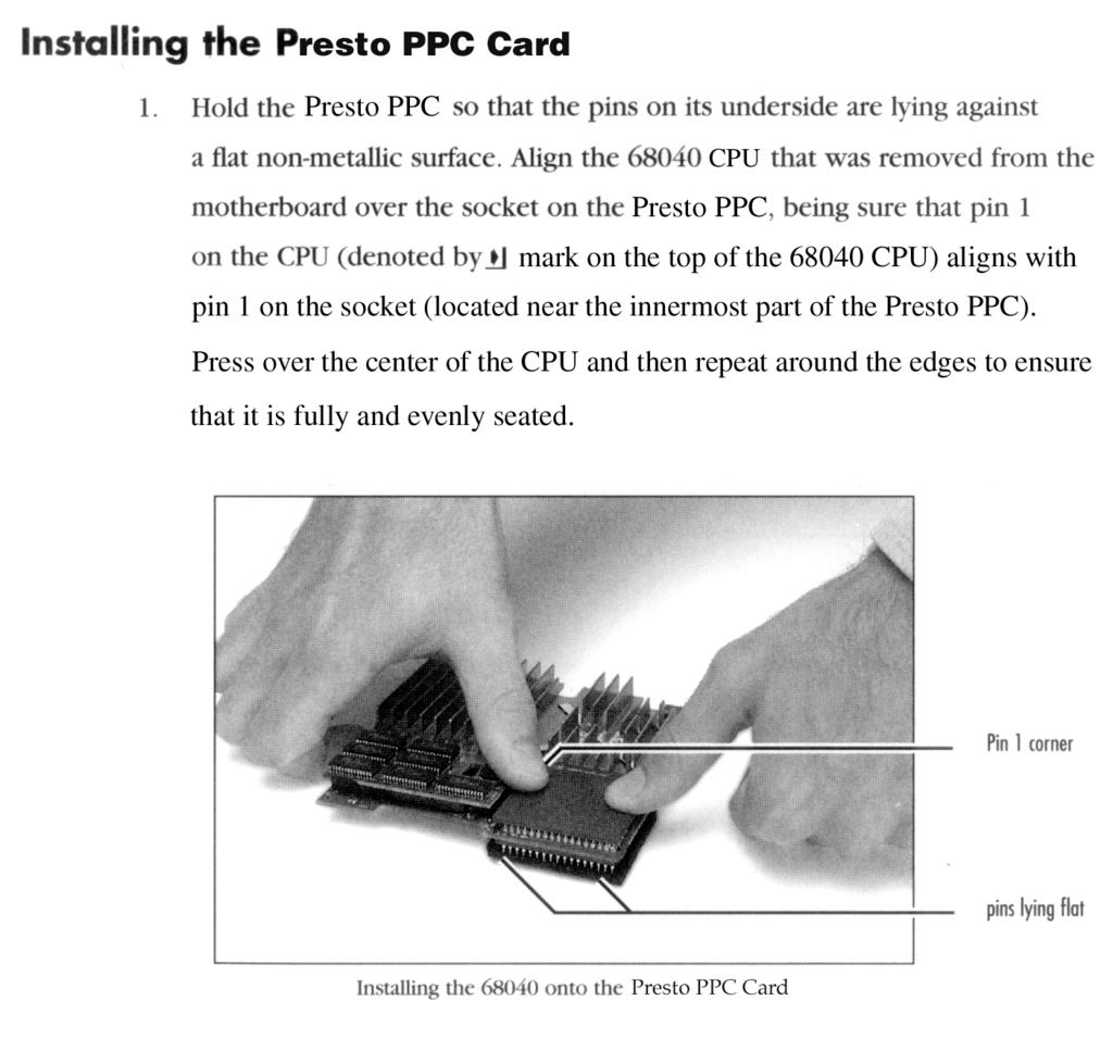Presto PPC Installation Instructions Removing the CPU Chip 1. The Presto PPC installs into the motherboard's CPU socket.