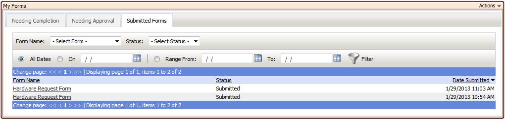 B. Needing Approval The Needing Approval tab is dedicated to any forms that have been submitted to you for approval.