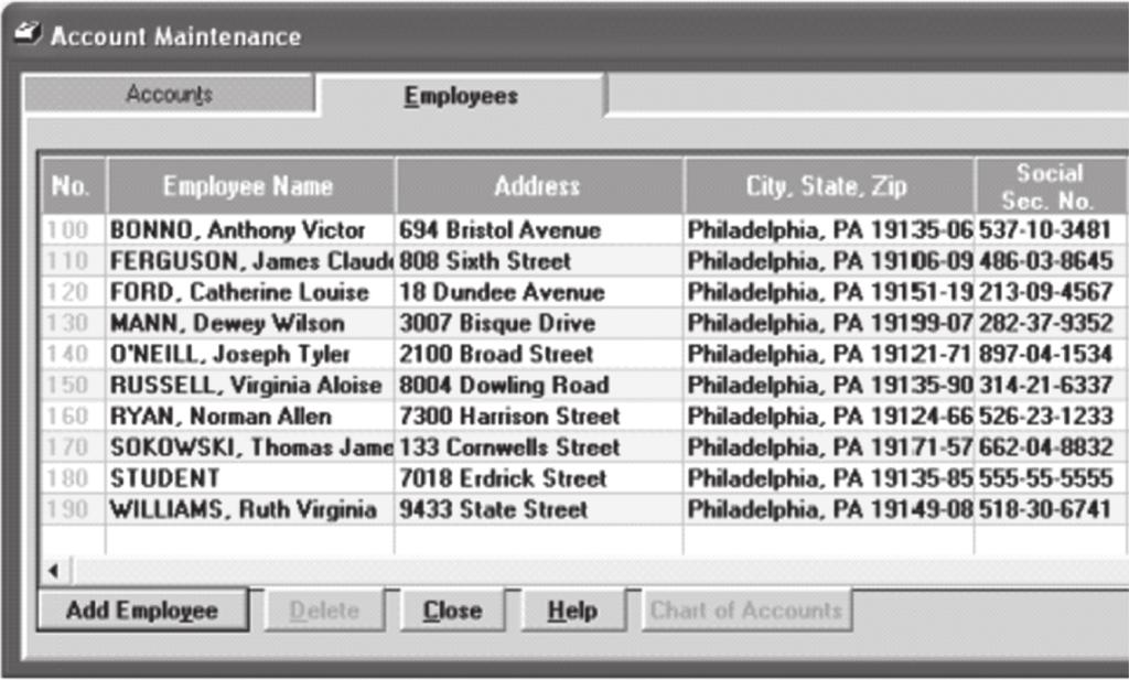 UG-14 USER GUIDE Computerized Payroll Accounting UG-16 Payroll Accounting 2012 Employee Maintenance A three-digit number used to identify each employee. The employee s name.