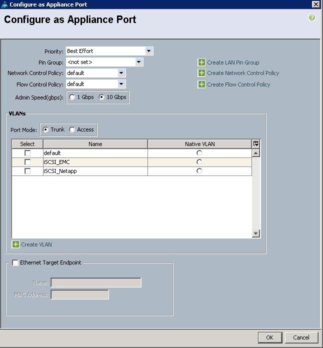 Appliance Port Exposed Settings QoS per port settings, normal UCS QoS constructs Manual (static) pinning using pin groups for border port selection QoS Settings VLAN Trunking