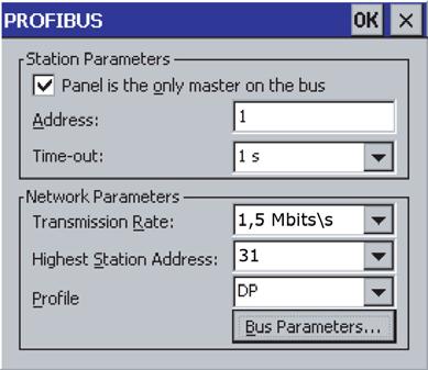 Touch the selection field. A selection list is displayed. Select the highest station address on the bus in the "Highest Station Address" field (in the example, the factory setting "31" is kept).