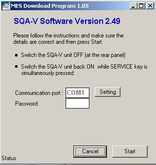This screen will appear. It will display the communication port that is being used for the SQA-V.