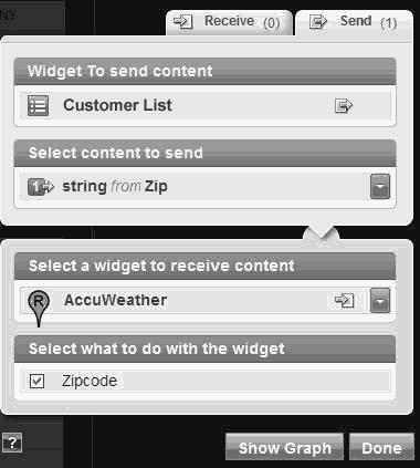 6. Click Done. The wiring panel closes automatically. 7. Confirm the wiring is successful by clicking different customer names in the Customer List widget.