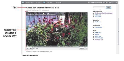Embedding a YouTube Video (continued) Blog containing