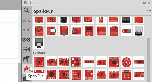 Look for the SparkFun flame to see a huge section of SparkFun Fritzing parts Using an IC as a Starting Point If there is not a part like the one you are