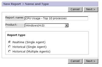 Figure 5-4 Example of settings for the New Report > Name and Type window The following describes the components in the New Report > Name and Type window: Report Name Specify the report name.