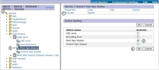 Select Port Ops Status alarm. e. Click OK. The HAM Alert alarm is activated.