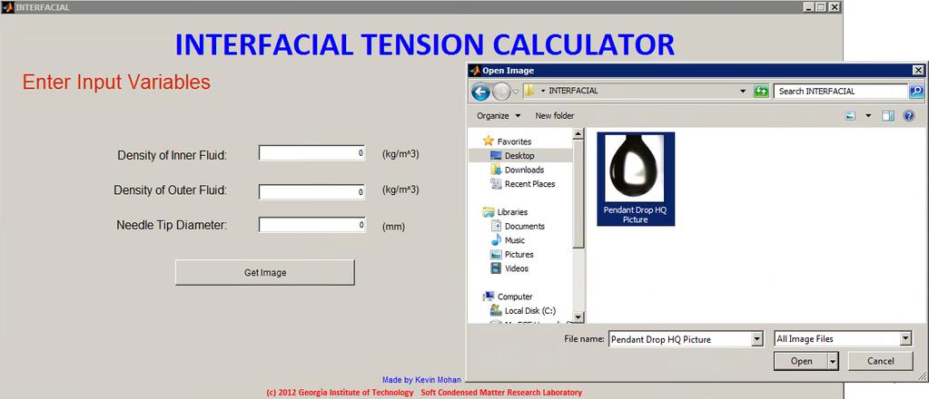 The program Interfacial Tension Calculator would begin by accepting these inputs as shown in Figure 4.