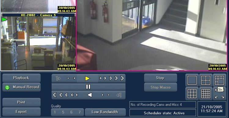 Once the pictures appear the software can be used like a conventional video recorder by using the controls as shown.