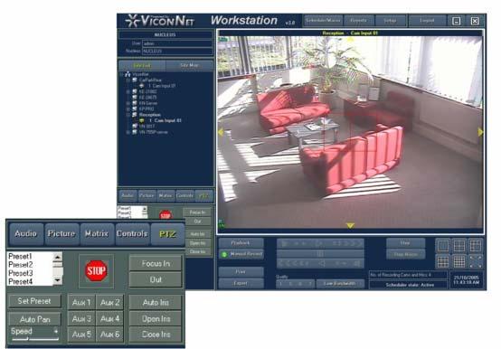 PTZ Control If your system is connected to any PTZ cameras these too can be controlled from the ViconNet software.