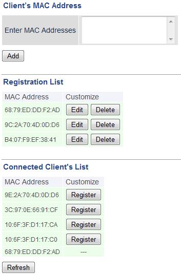 6 Click Register next to a client s