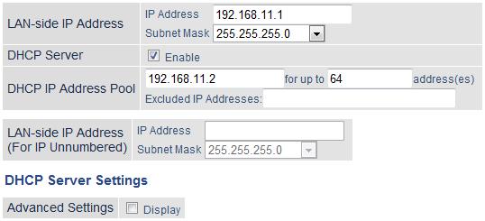 NAT Configure network address translation settings here. This enables LAN-side devices to communicate with the Internet.