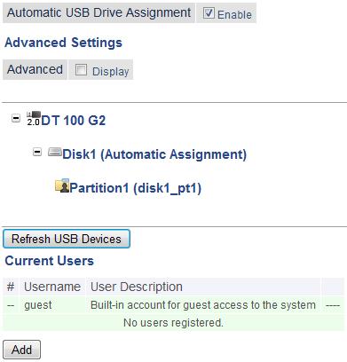 Configure and register the schedule. Disk Management View the status of and configure attached USB drives here.