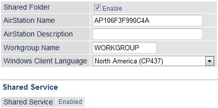 Sharing Assign AirStation and workgroup names to access shared folders.